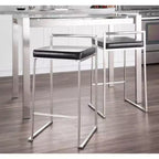 LumiSource Ensemble de 3 tabourets de bar à hauteur de comptoir Fuji en acier inoxydable/PU noir