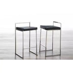 LumiSource Ensemble de 3 tabourets de bar à hauteur de comptoir Fuji en acier inoxydable/PU noir