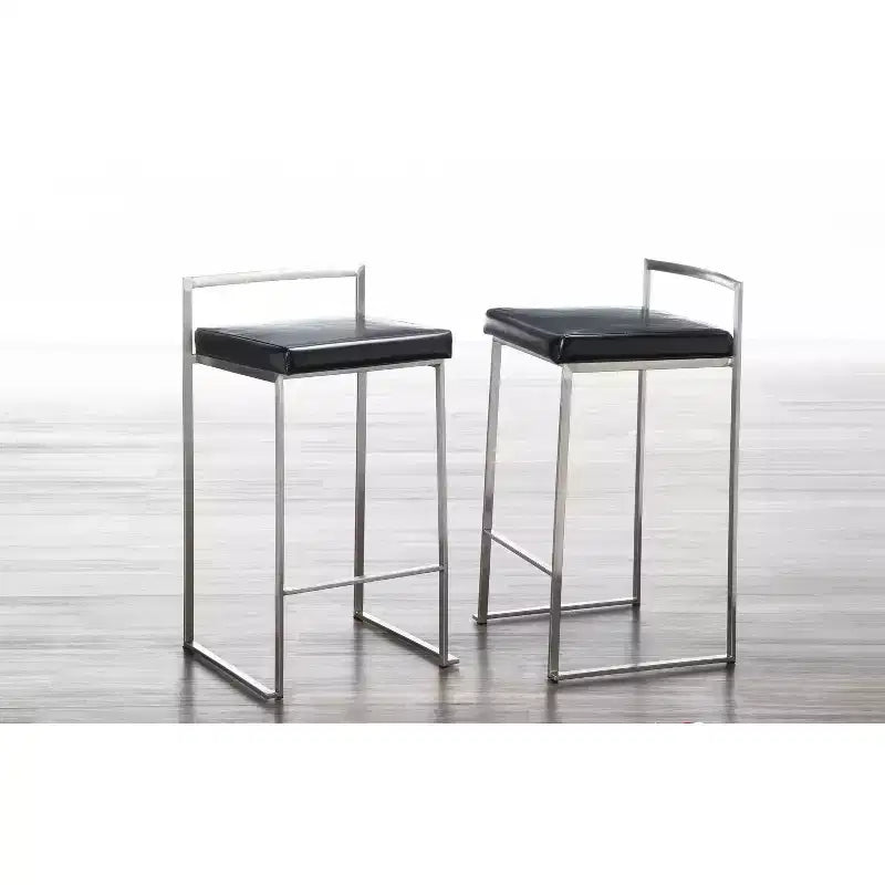LumiSource Ensemble de 3 tabourets de bar à hauteur de comptoir Fuji en acier inoxydable/PU noir