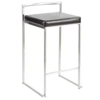 LumiSource Ensemble de 3 tabourets de bar à hauteur de comptoir Fuji en acier inoxydable/PU noir