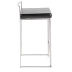 LumiSource Ensemble de 3 tabourets de bar à hauteur de comptoir Fuji en acier inoxydable/PU noir
