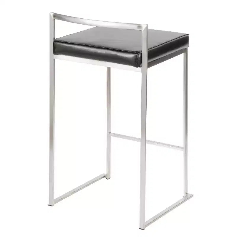 LumiSource Ensemble de 3 tabourets de bar à hauteur de comptoir Fuji en acier inoxydable/PU noir