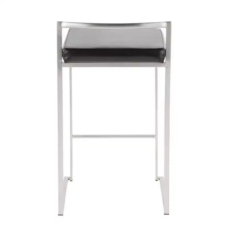 LumiSource Ensemble de 3 tabourets de bar à hauteur de comptoir Fuji en acier inoxydable/PU noir