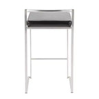 LumiSource Ensemble de 3 tabourets de bar à hauteur de comptoir Fuji en acier inoxydable/PU noir