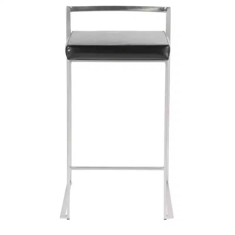 LumiSource Ensemble de 3 tabourets de bar à hauteur de comptoir Fuji en acier inoxydable/PU noir