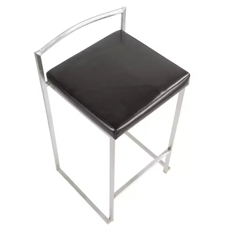 LumiSource Ensemble de 3 tabourets de bar à hauteur de comptoir Fuji en acier inoxydable/PU noir