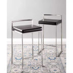 LumiSource Ensemble de 3 tabourets de bar à hauteur de comptoir Fuji en acier inoxydable/PU noir