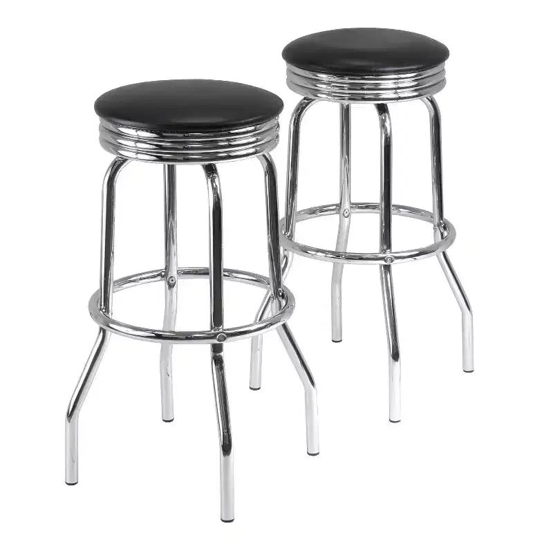 2pc Summit Swivel Stools Metal with Faux Leather Barstools Black - Winsome: Fixed Height, Round Seat, Retro Style