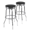 2pc Summit Swivel Stools Metal with Faux Leather Barstools Black - Winsome: Fixed Height, Round Seat, Retro Style
