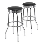2pc Summit Swivel Stools Metal with Faux Leather Barstools Black - Winsome: Fixed Height, Round Seat, Retro Style