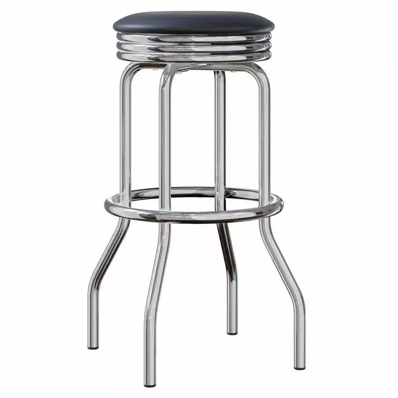 Lot de 2 tabourets de bar pivotants Summit en métal et similicuir noir – Winsome : Hauteur fixe, assise ronde, style rétro