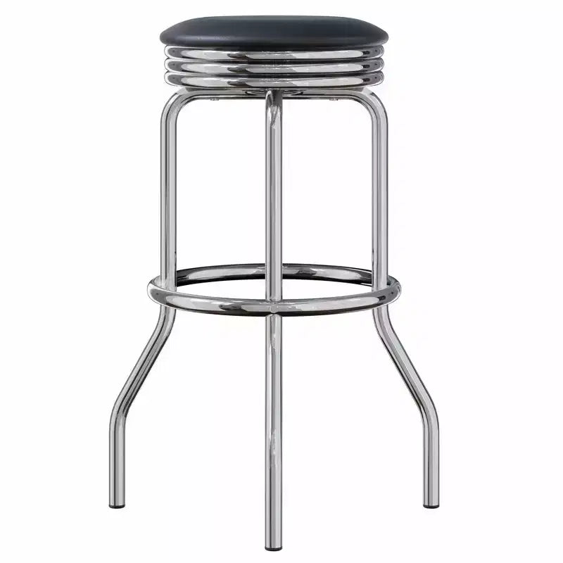 Lot de 2 tabourets de bar pivotants Summit en métal et similicuir noir – Winsome : Hauteur fixe, assise ronde, style rétro