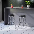 Lot de 2 tabourets de bar pivotants Summit en métal et similicuir noir – Winsome : Hauteur fixe, assise ronde, style rétro