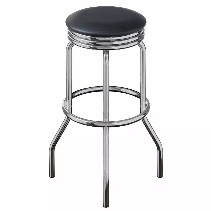 Lot de 2 tabourets de bar pivotants Summit en métal et similicuir noir – Winsome : Hauteur fixe, assise ronde, style rétro
