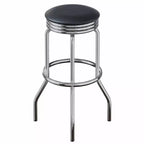 Lot de 2 tabourets de bar pivotants Summit en métal et similicuir noir – Winsome : Hauteur fixe, assise ronde, style rétro