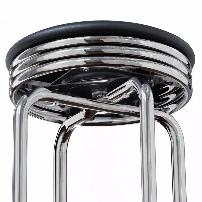 Lot de 2 tabourets de bar pivotants Summit en métal et similicuir noir – Winsome : Hauteur fixe, assise ronde, style rétro
