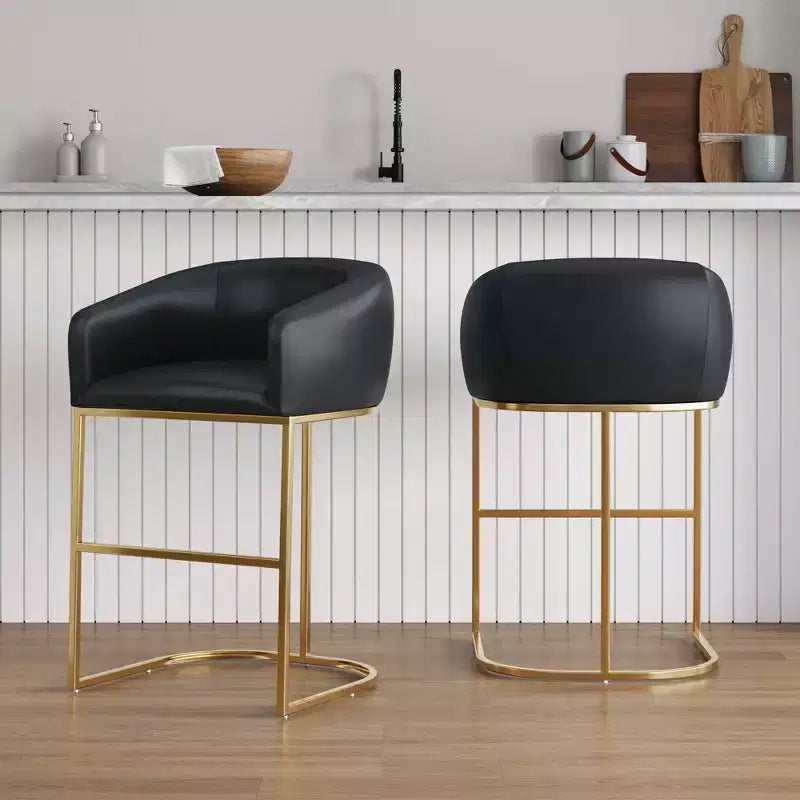 Manhattan Comfort Lot de 2 tabourets de bar Louvre Noir/Or Titane