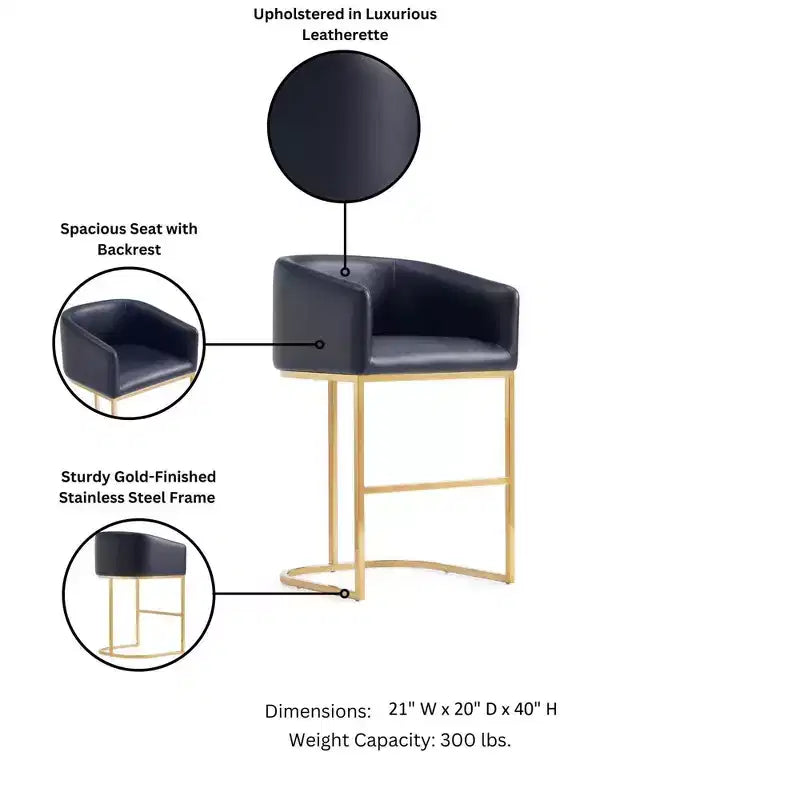 Manhattan Comfort Lot de 2 tabourets de bar Louvre Noir/Or Titane