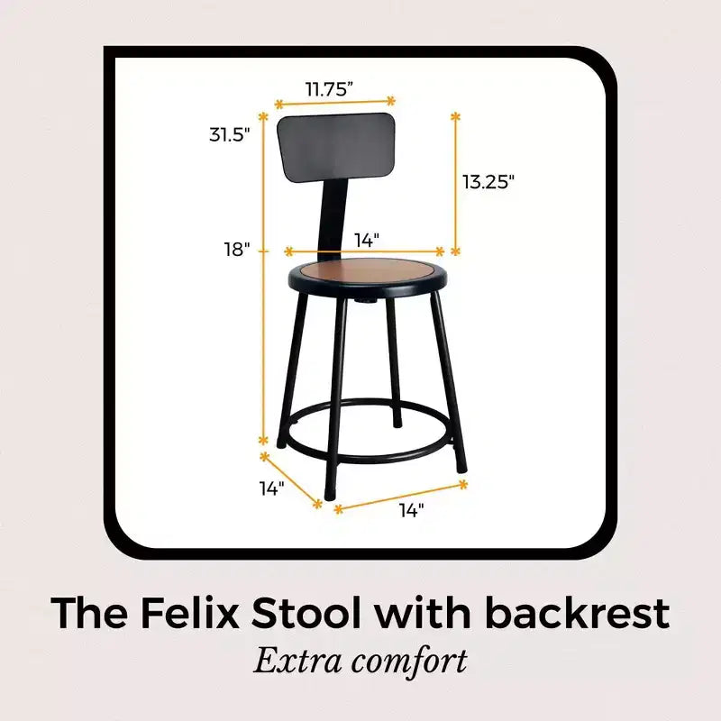 Tabouret en acier noir de 45,7 cm avec dossier de la collection Felix de Hampden Furnishings