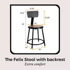 Tabouret en acier noir de 45,7 cm avec dossier de la collection Felix de Hampden Furnishings