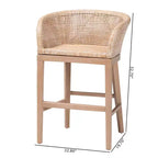 bali & pari Tabouret de bar hauteur comptoir en rotin et bois d'acajou, blanc antique délavé/marron clair : Garantie limitée de 30 jours, Nettoyage des taches