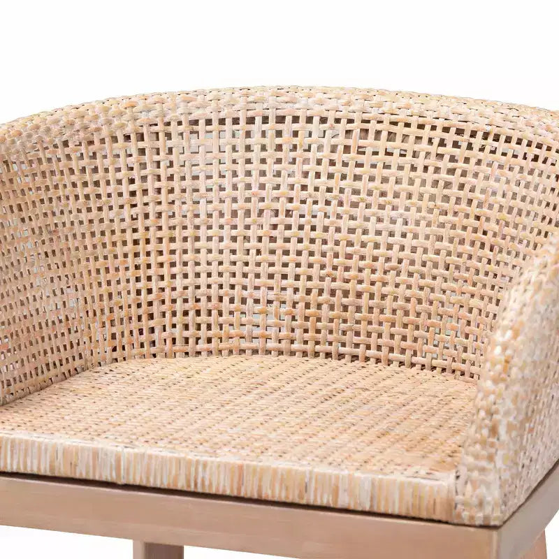 bali & pari Tabouret de bar hauteur comptoir en rotin et bois d'acajou, blanc antique délavé/marron clair : Garantie limitée de 30 jours, Nettoyage des taches