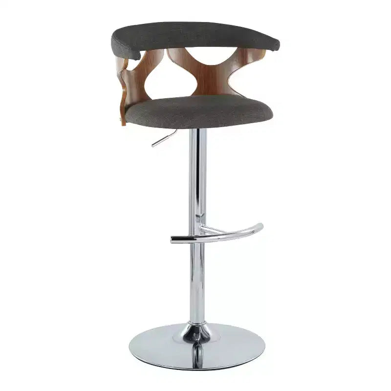 LumiSource – Lot de 2 tabourets de bar réglables Gardenia en métal chromé/bois de noyer/tissu anthracite