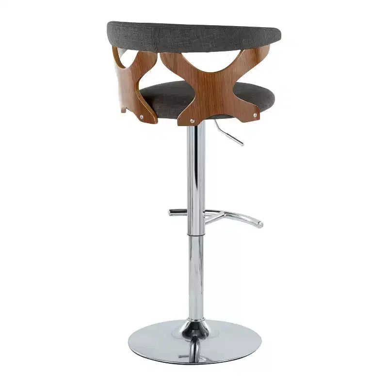 LumiSource – Lot de 2 tabourets de bar réglables Gardenia en métal chromé/bois de noyer/tissu anthracite