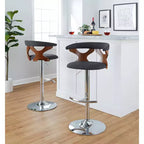 LumiSource – Lot de 2 tabourets de bar réglables Gardenia en métal chromé/bois de noyer/tissu anthracite