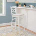 Lot de 2 tabourets de bar rembourrés en ultra suède Teresa Blanc/Gris - Linon : Hêtre massif, 78,7 cm de hauteur