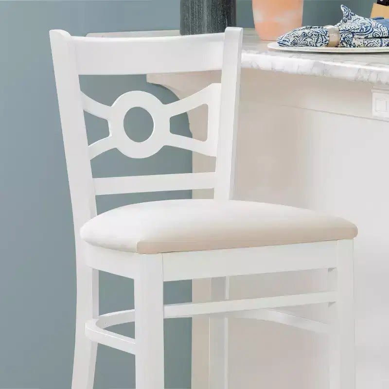Lot de 2 tabourets de bar rembourrés en ultra suède Teresa Blanc/Gris - Linon : Hêtre massif, 78,7 cm de hauteur