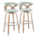Set of 2 Gardenia Barstools White Wash/Seafoam Green: Fixed Height, Padded Swivel Seat - LumiSource