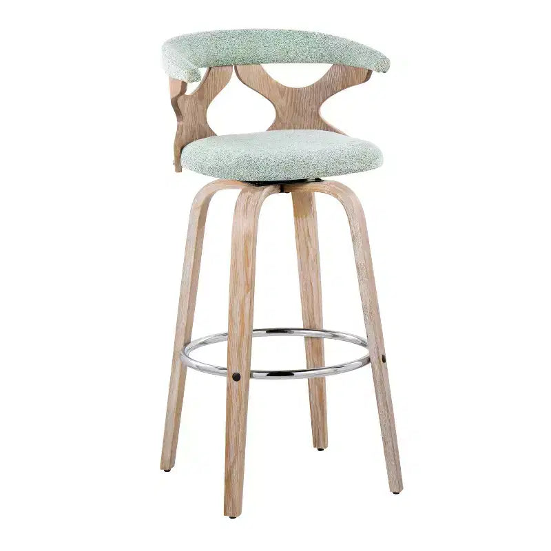 Lot de 2 tabourets de bar Gardenia Blanc délavé/Vert écume de mer : Hauteur fixe, siège pivotant rembourré - LumiSource