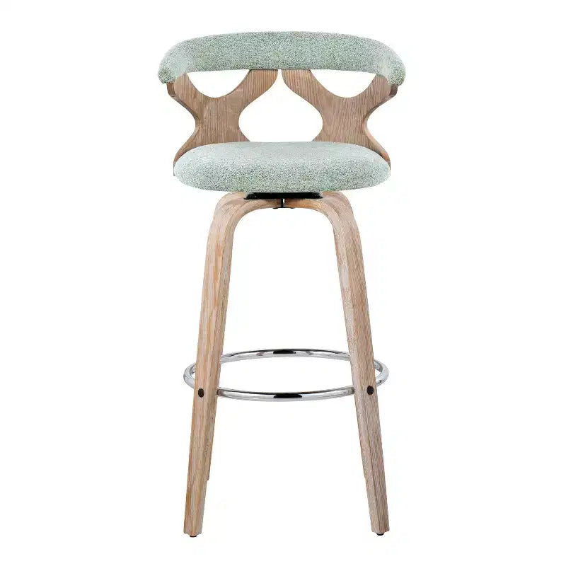 Lot de 2 tabourets de bar Gardenia Blanc délavé/Vert écume de mer : Hauteur fixe, siège pivotant rembourré - LumiSource