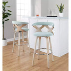 Lot de 2 tabourets de bar Gardenia Blanc délavé/Vert écume de mer : Hauteur fixe, siège pivotant rembourré - LumiSource
