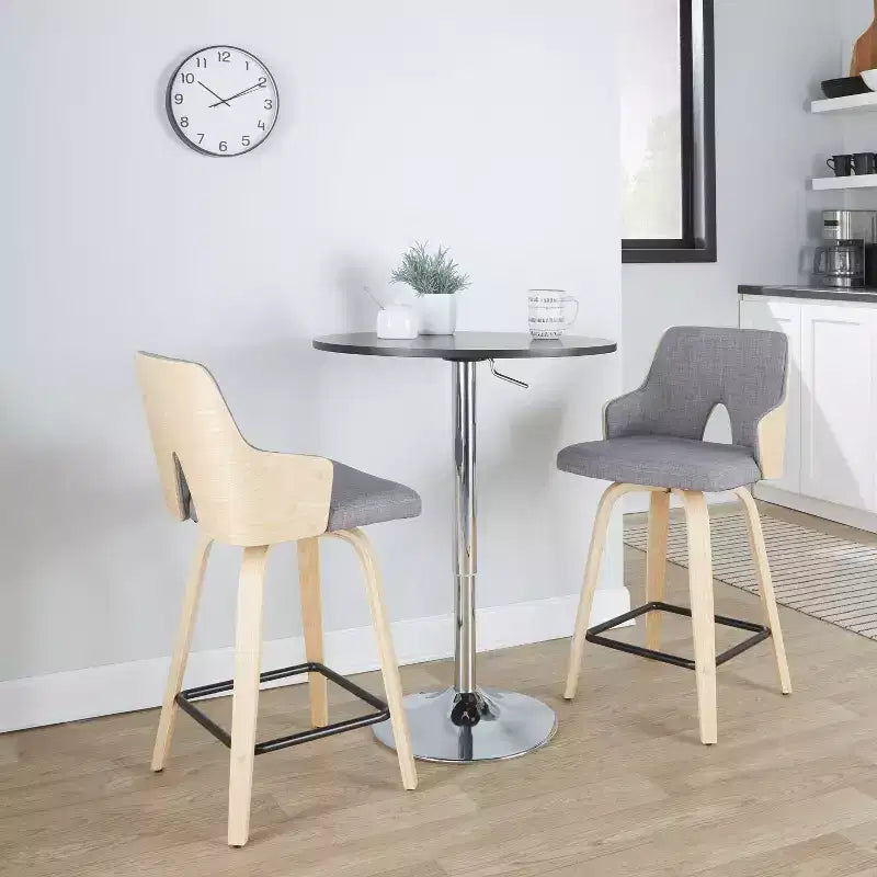 Lot de 2 tabourets de bar Stella à hauteur de comptoir : Assise pivotante, Rembourrés, Pieds en bois - LumiSource