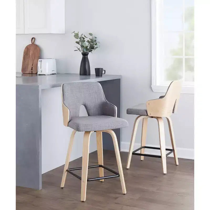 Lot de 2 tabourets de bar Stella à hauteur de comptoir : Assise pivotante, Rembourrés, Pieds en bois - LumiSource