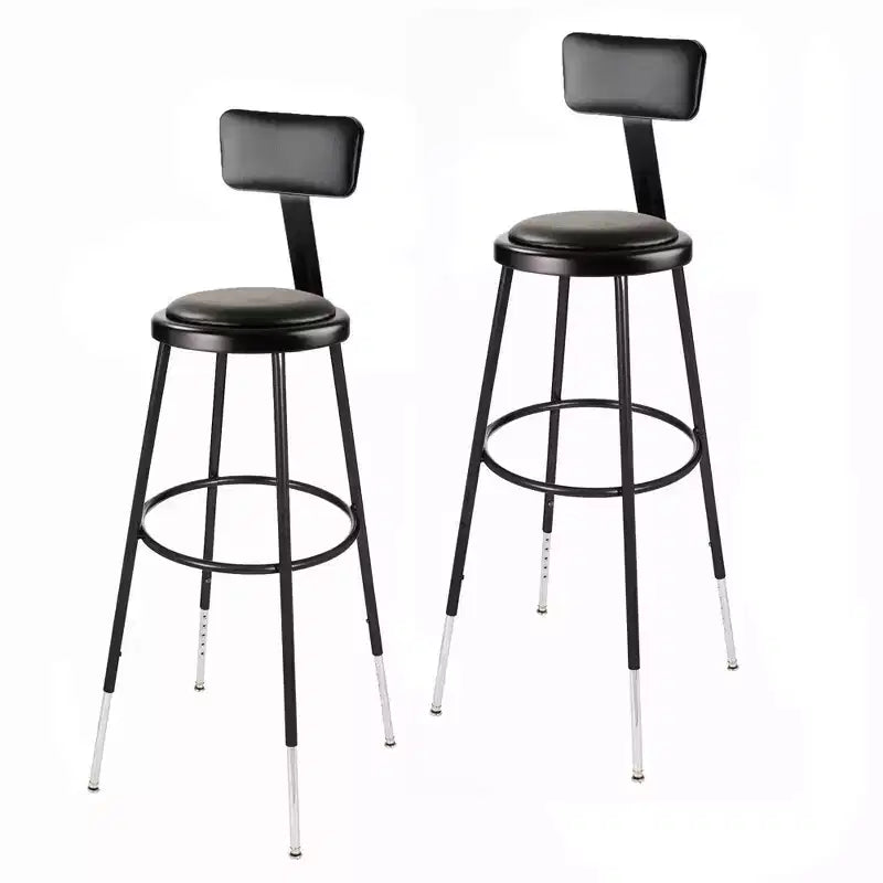 Set of 2 32"-39" Height Adjustable Heavy Duty Vinyl Padded Steel Accent Barstools with Backrest Black - Hampden Furnishings: Modern Design