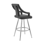 Tabouret de bar 26 po Maxen, hauteur comptoir, en similicuir gris et acier inoxydable brossé - Armen Living : Pivotant, repose-pieds, design moderne
