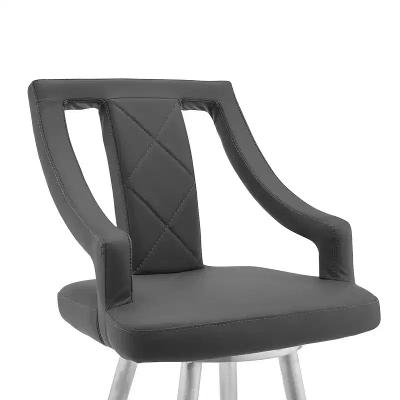 Tabouret de bar 26 po Maxen, hauteur comptoir, en similicuir gris et acier inoxydable brossé - Armen Living : Pivotant, repose-pieds, design moderne