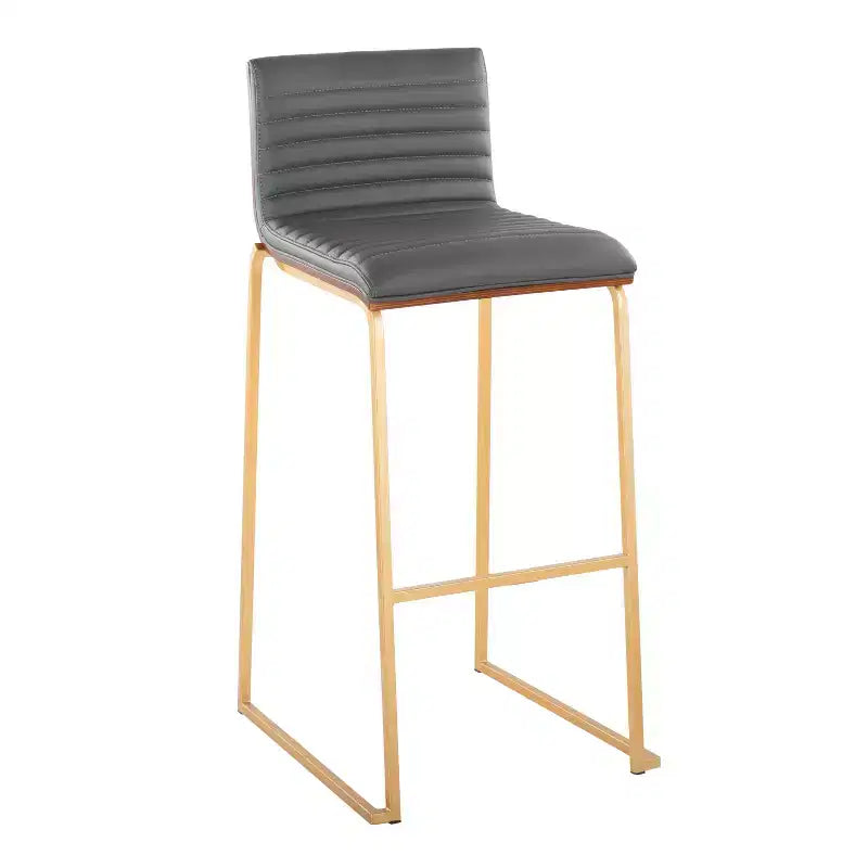 Tabourets de bar à hauteur fixe LumiSource 30" Mason Mara en métal doré et bois de noyer avec cuir PU gris
