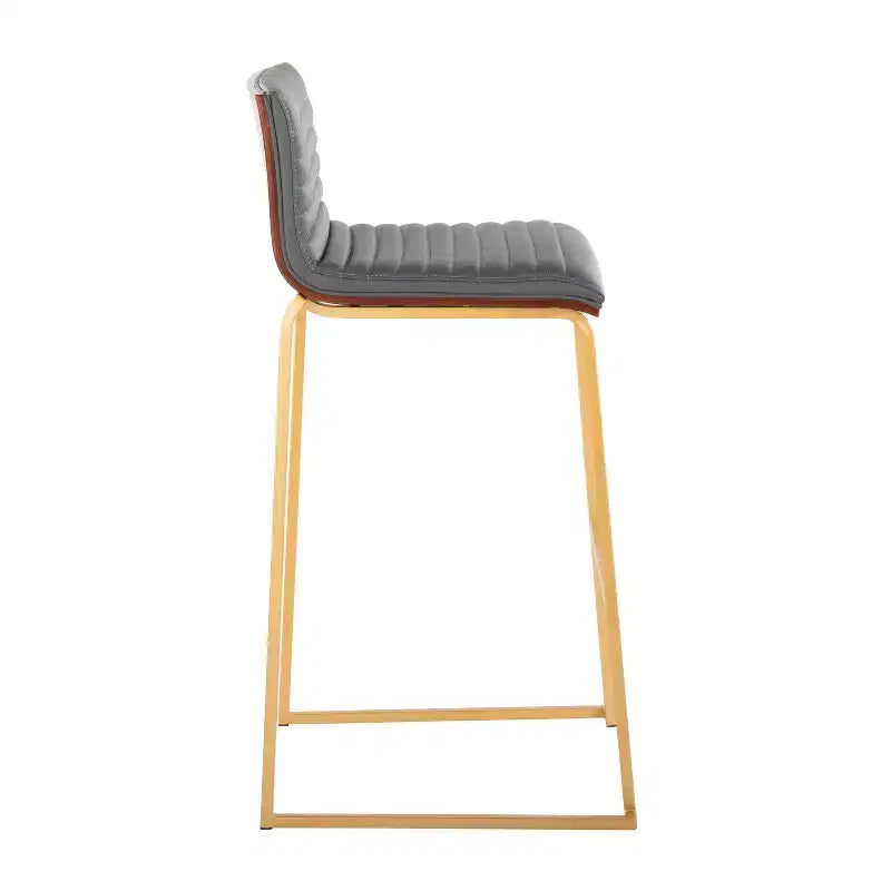Tabourets de bar à hauteur fixe LumiSource 30" Mason Mara en métal doré et bois de noyer avec cuir PU gris