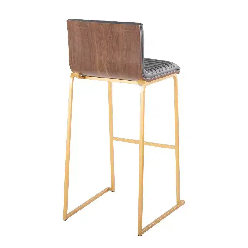 Tabourets de bar à hauteur fixe LumiSource 30" Mason Mara en métal doré et bois de noyer avec cuir PU gris
