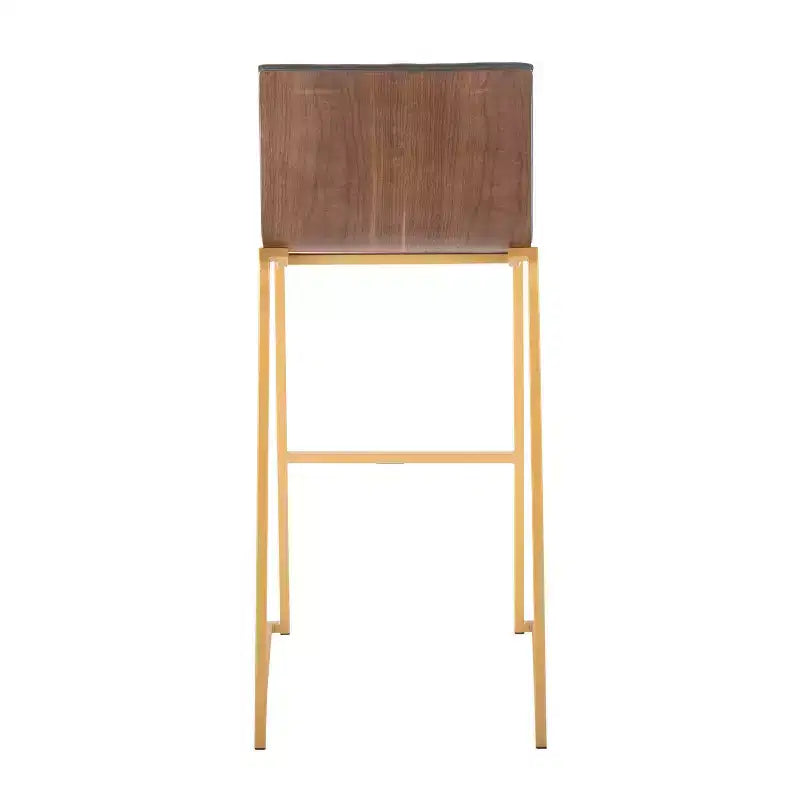 Tabourets de bar à hauteur fixe LumiSource 30" Mason Mara en métal doré et bois de noyer avec cuir PU gris