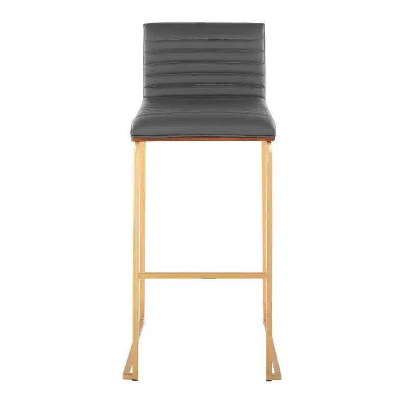 Tabourets de bar à hauteur fixe LumiSource 30" Mason Mara en métal doré et bois de noyer avec cuir PU gris