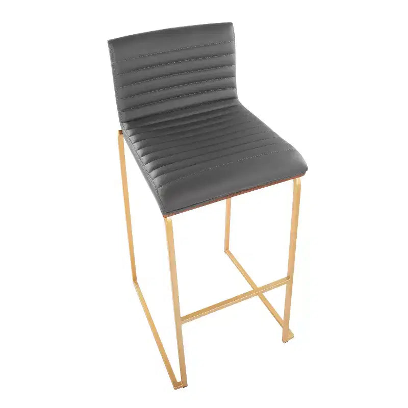 Tabourets de bar à hauteur fixe LumiSource 30" Mason Mara en métal doré et bois de noyer avec cuir PU gris