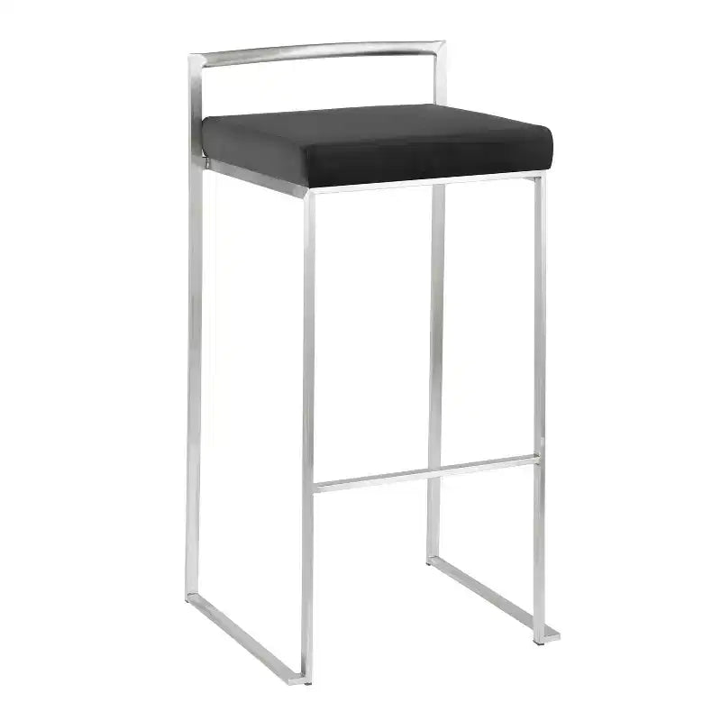 Tabourets de bar empilables Fuji (lot de 3) LumiSource, acier inoxydable/PU noir