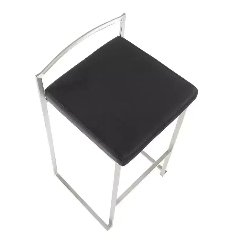 Tabourets de bar empilables Fuji (lot de 3) LumiSource, acier inoxydable/PU noir