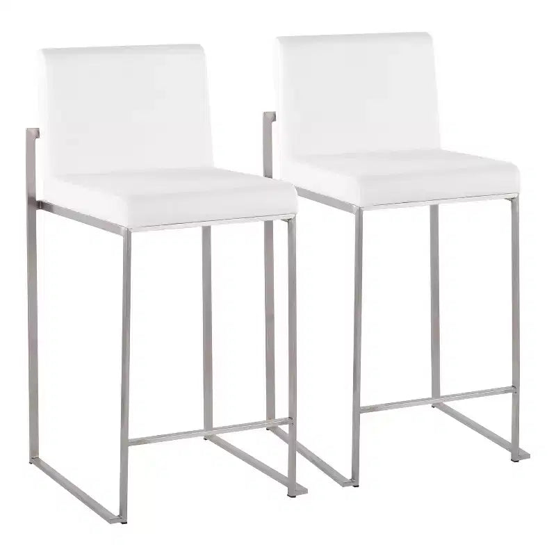 Set of 2 Fuji High Back Stainless Steel/Velvet Counter Height Barstools White - LumiSource