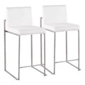 Set of 2 Fuji High Back Stainless Steel/Velvet Counter Height Barstools White - LumiSource